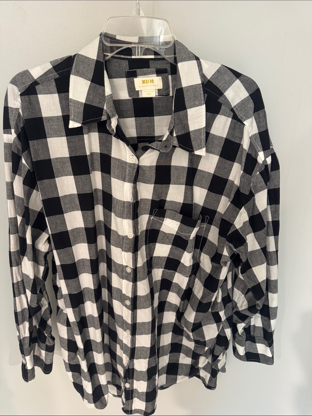Maeve Black & White Buffalo Check Button-Down Shirt
